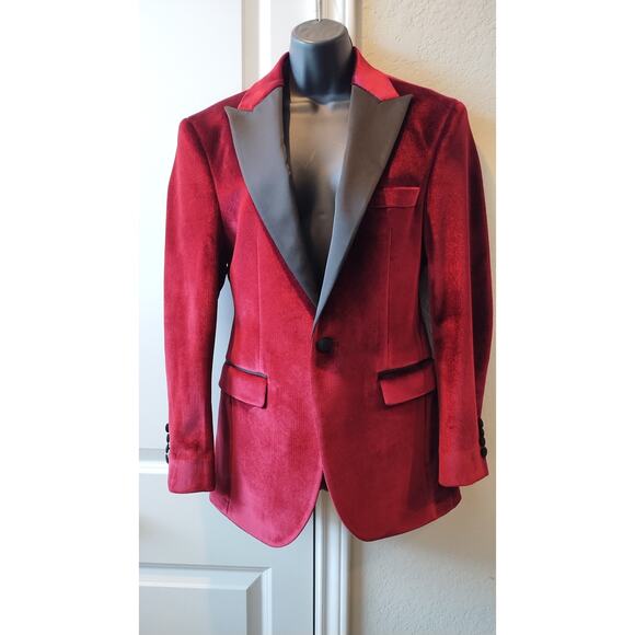 Ron Tomson Classic Lapel tuxedo Jacket Red velvet Size US 36 - Picture 1 of 16